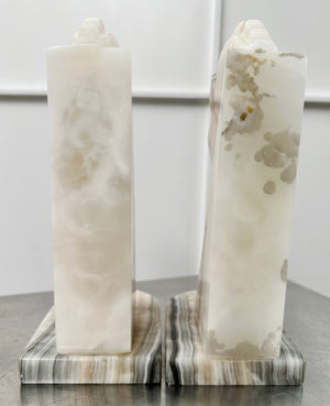 Vintage Pair Onyx/Marble Trojan Horse Bookends | Adelaide Clocks