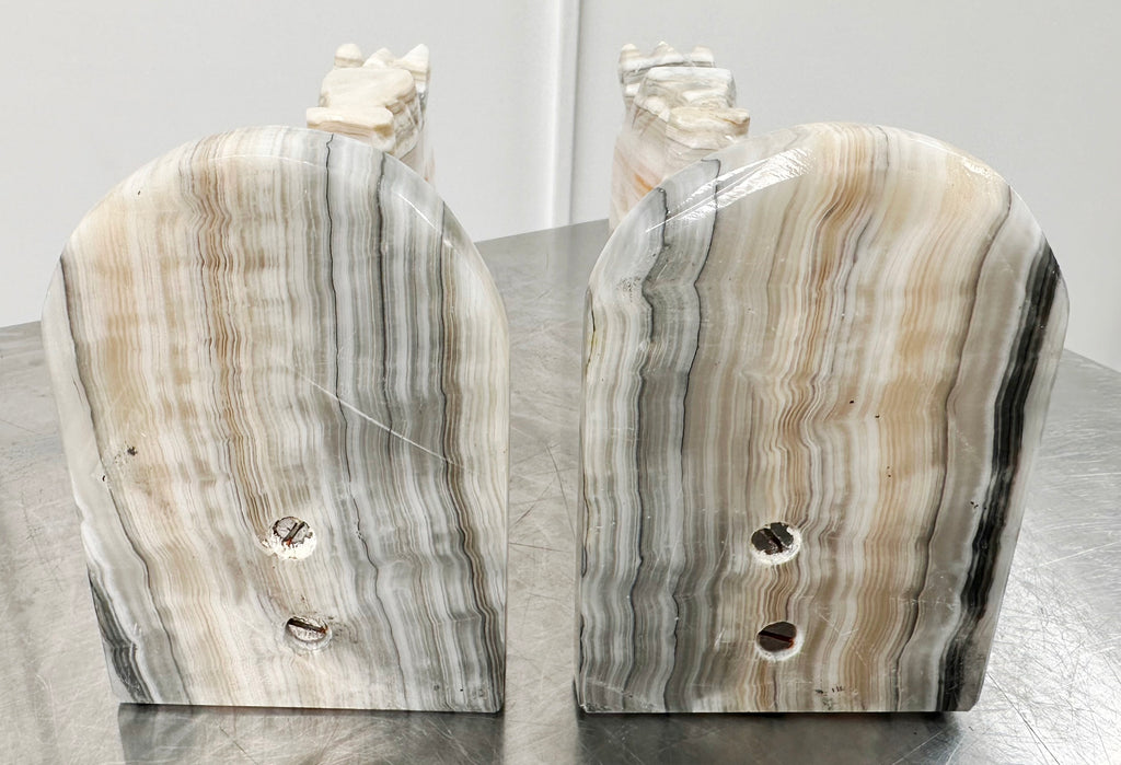 Vintage Pair Onyx/Marble Trojan Horse Bookends | Adelaide Clocks
