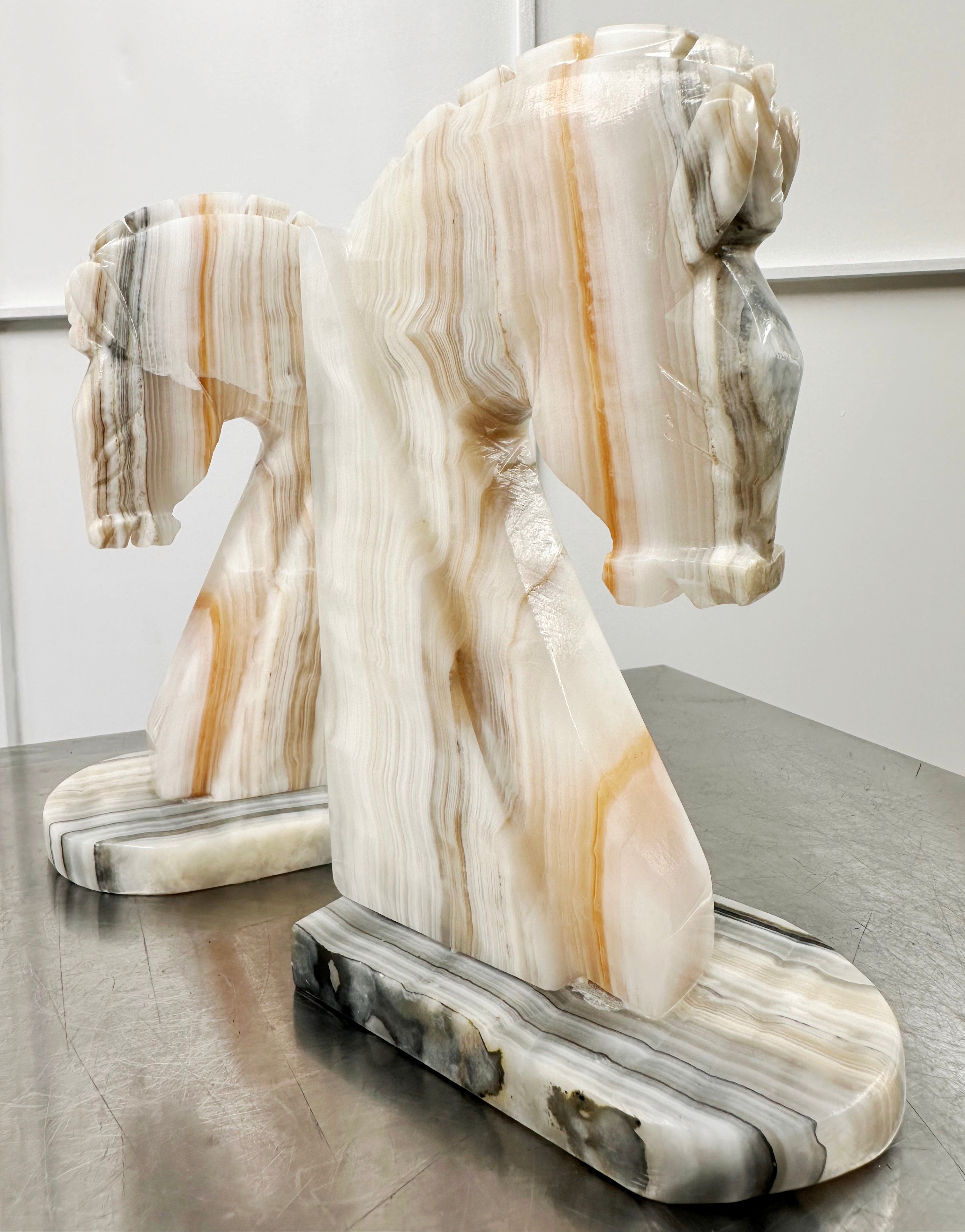 Vintage Pair Onyx/Marble Trojan Horse Bookends | Adelaide Clocks