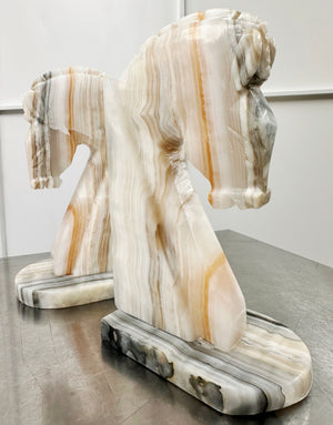 Vintage Pair Onyx/Marble Trojan Horse Bookends | Adelaide Clocks