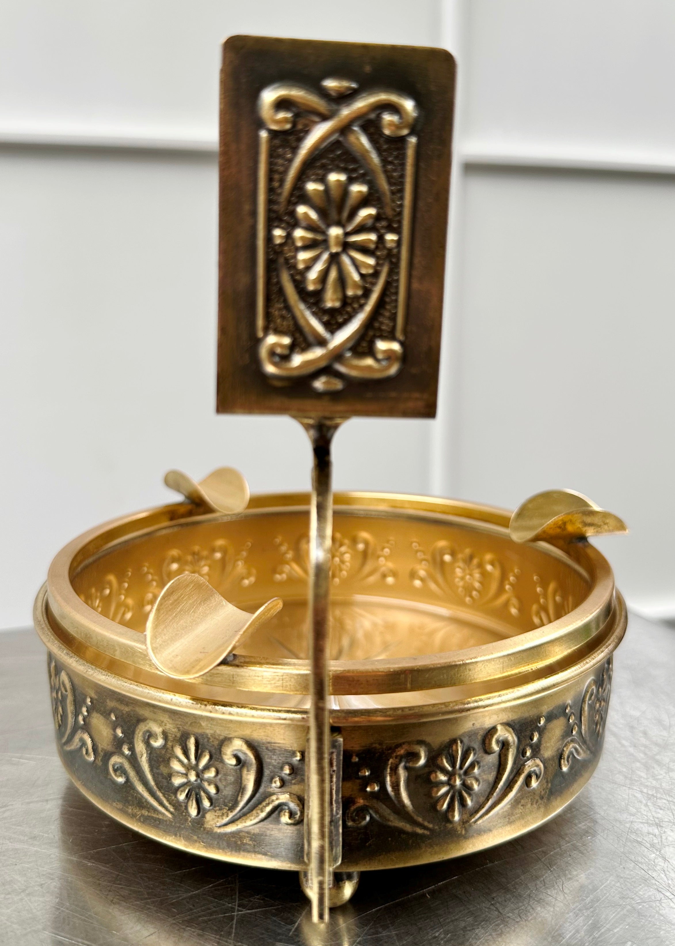 Vintage Ornate Brass & Glass Ashtray with Matchbox Holder | Adelaide Clocks