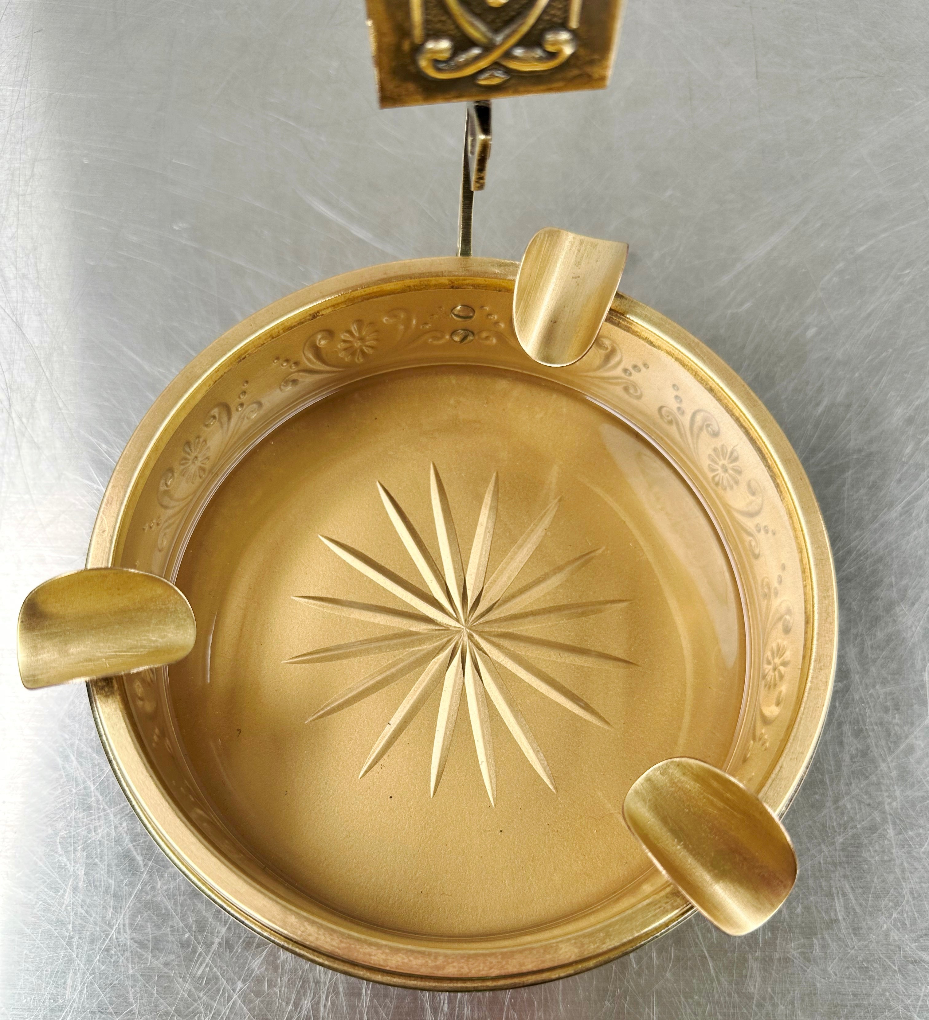 Vintage Ornate Brass & Glass Ashtray with Matchbox Holder | Adelaide Clocks