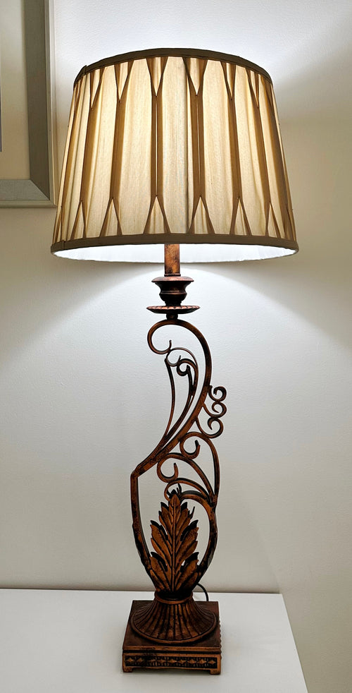 Vintage Style Tall Bronze Metal Table Lamp With Material Shade | Adelaide Clocks