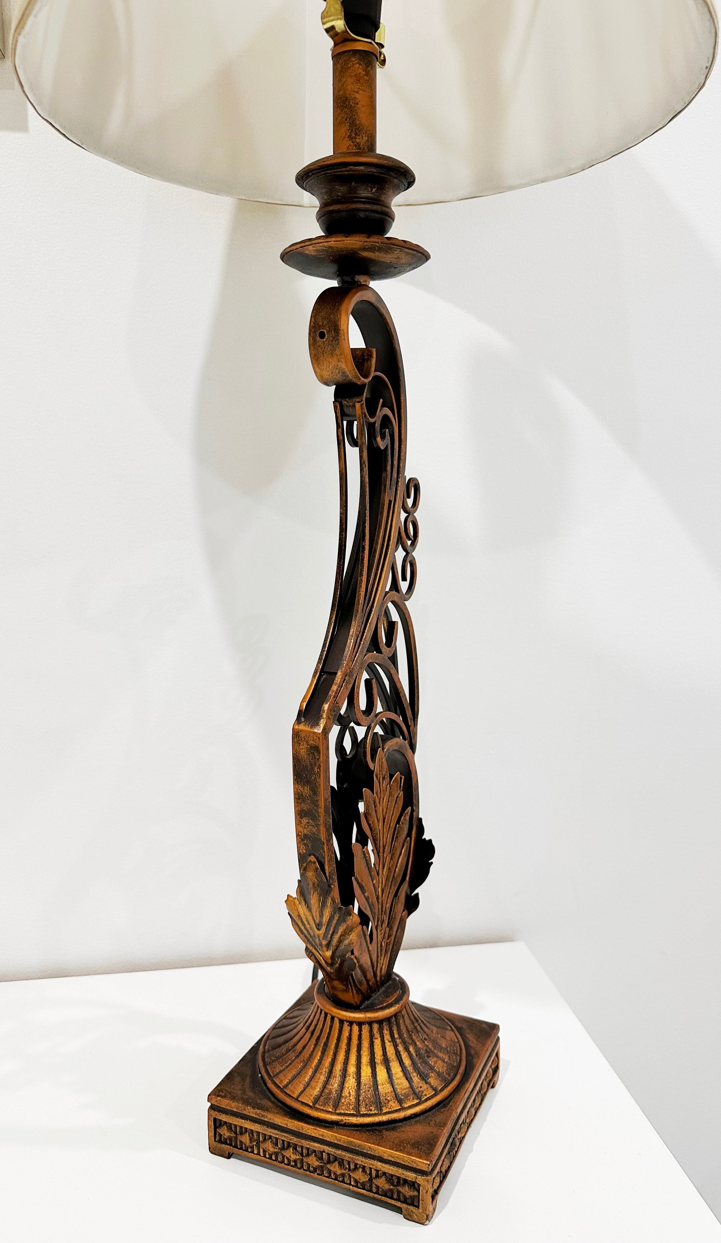 Vintage Style Tall Bronze Metal Table Lamp With Material Shade | Adelaide Clocks