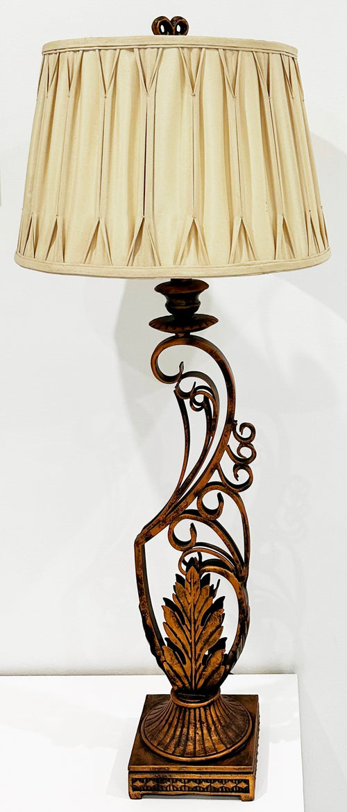 Vintage Style Tall Bronze Metal Table Lamp With Material Shade | Adelaide Clocks