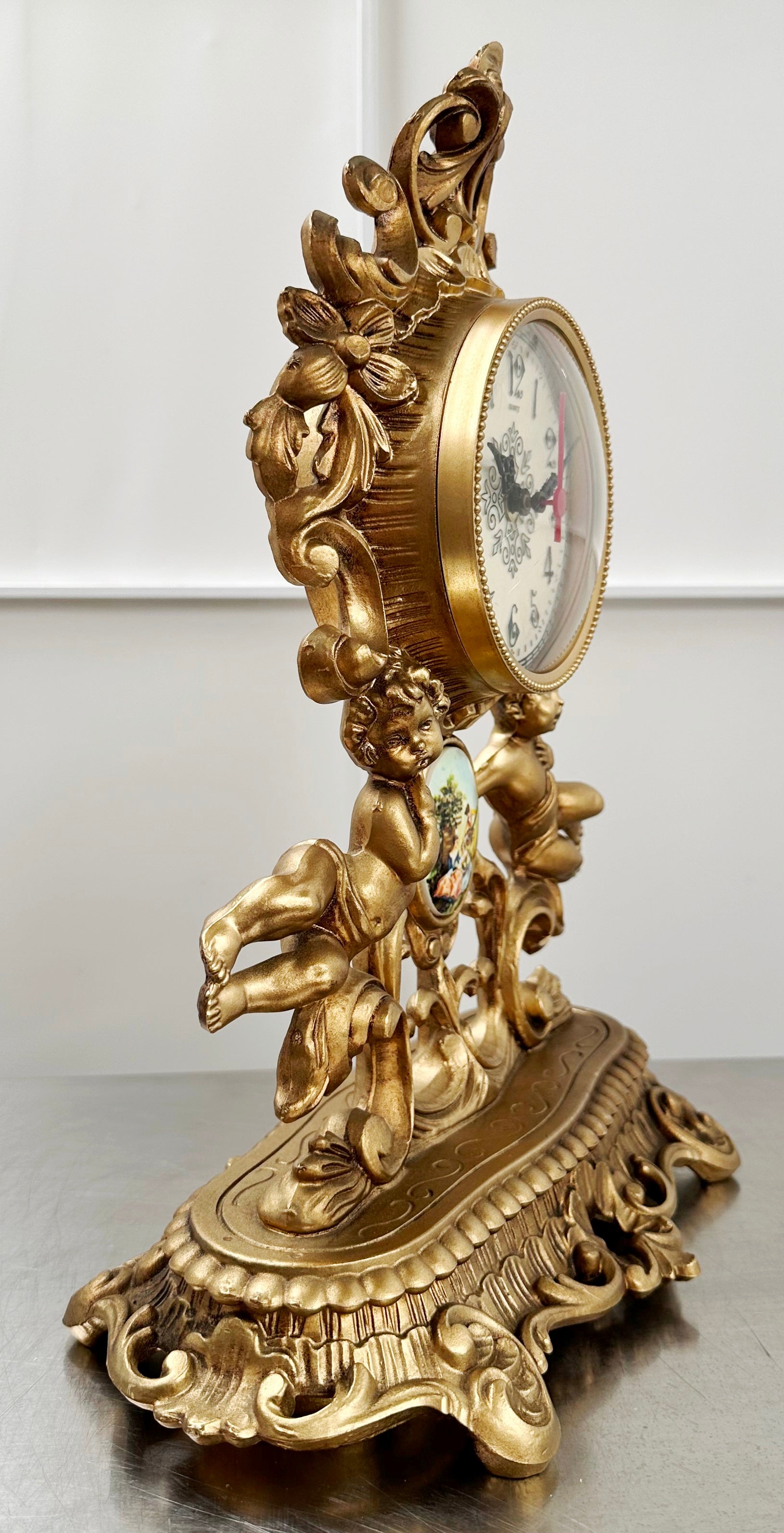 Vintage Figural Italian Cherub Cupid Battery Mantel Clock | Adelaide Clocks