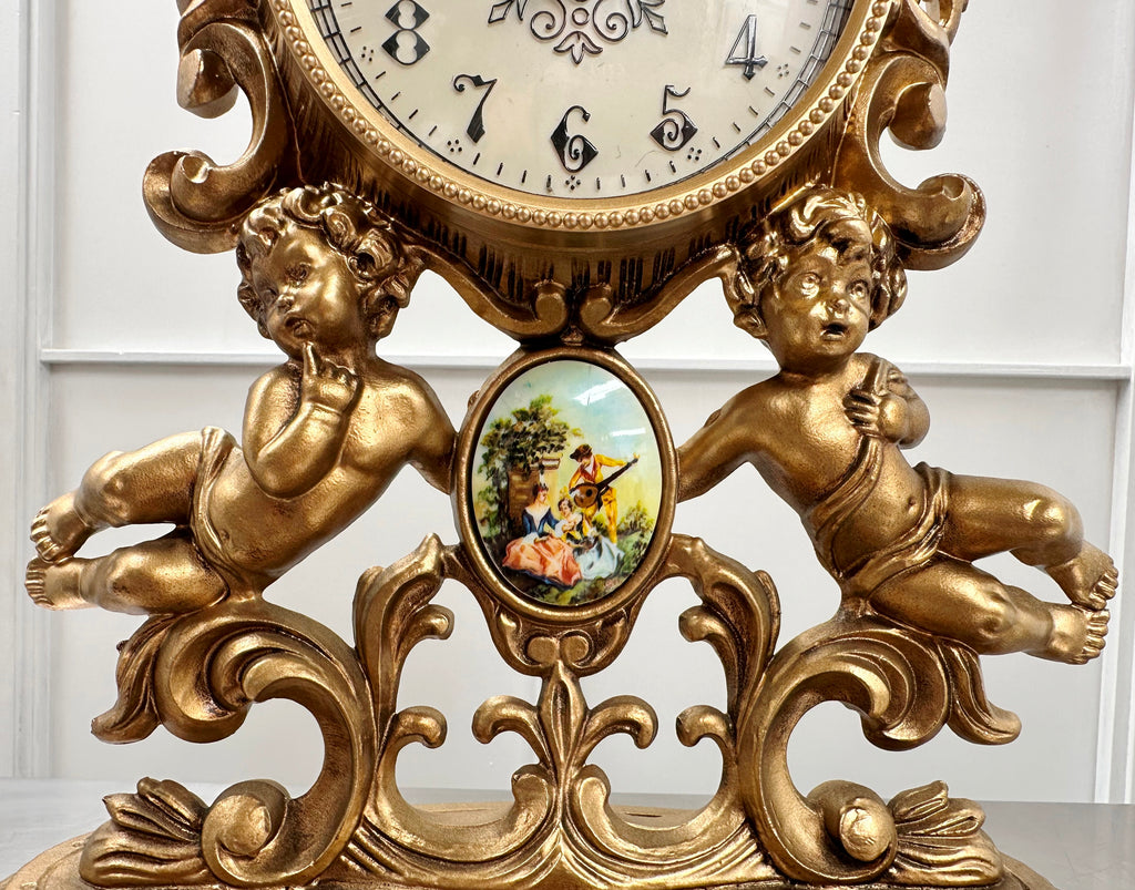 Vintage Figural Italian Cherub Cupid Battery Mantel Clock | Adelaide Clocks