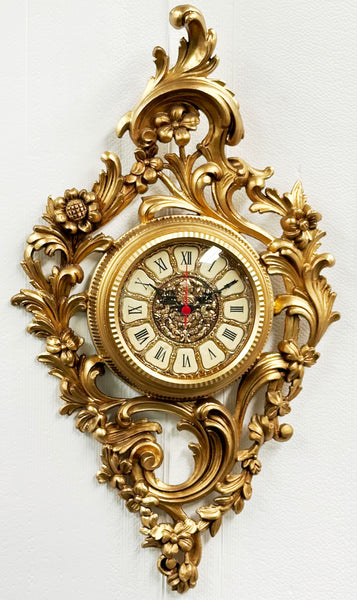 Vintage Ornate Figural Floral Gold Battery Wall Clock | Adelaide Clocks