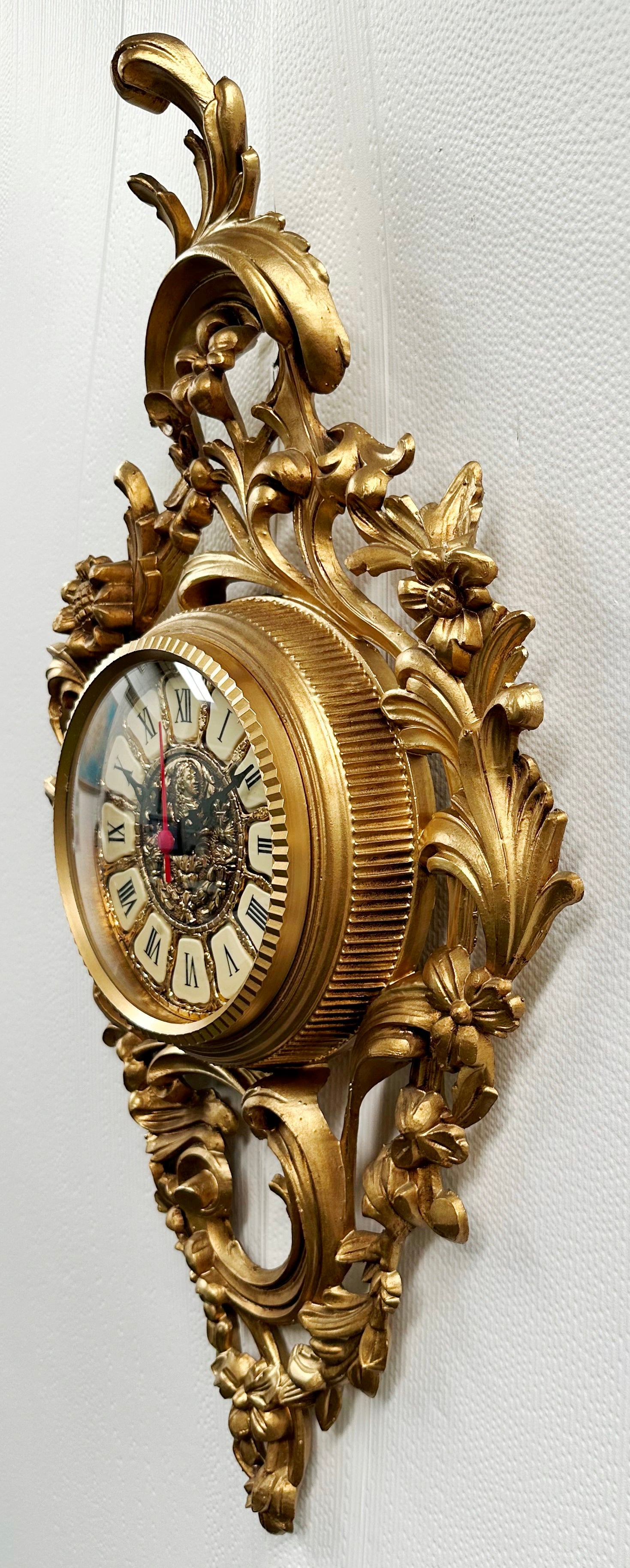 Vintage Ornate Figural Floral Gold Battery Wall Clock | Adelaide Clocks