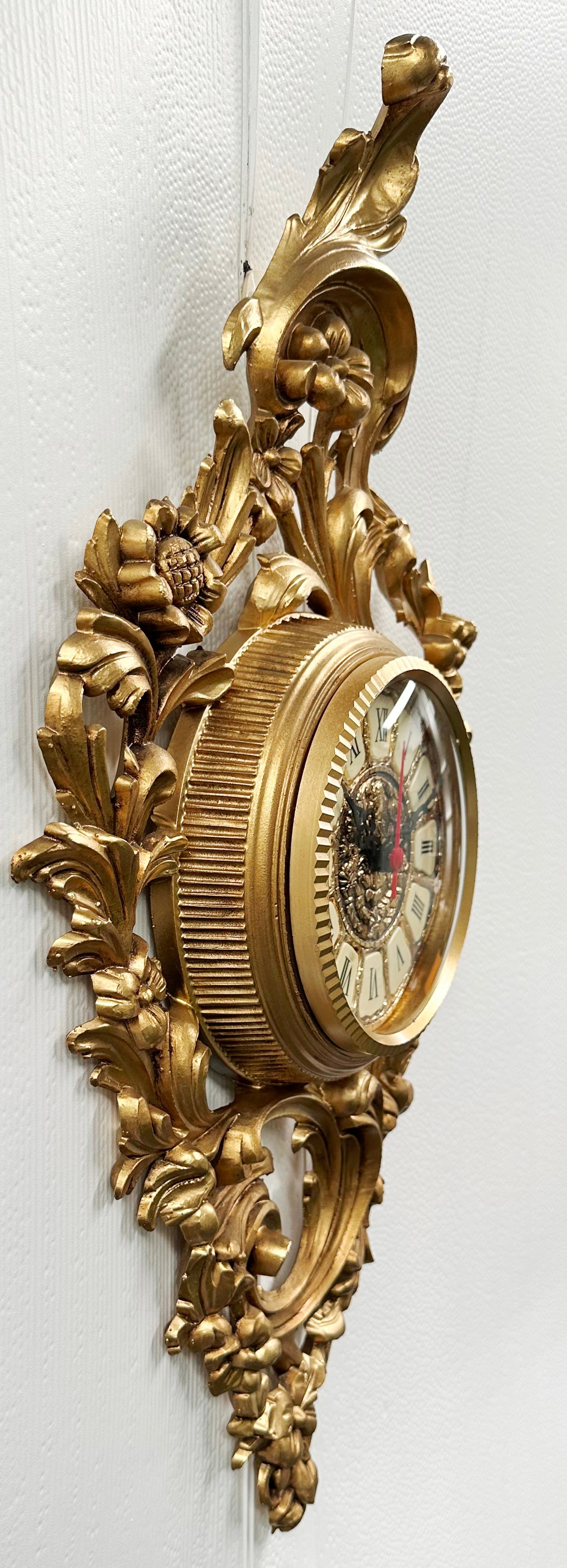 Vintage Ornate Figural Floral Gold Battery Wall Clock | Adelaide Clocks