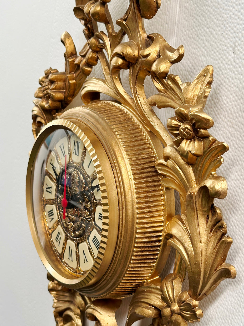 Vintage Ornate Figural Floral Gold Battery Wall Clock | Adelaide Clocks
