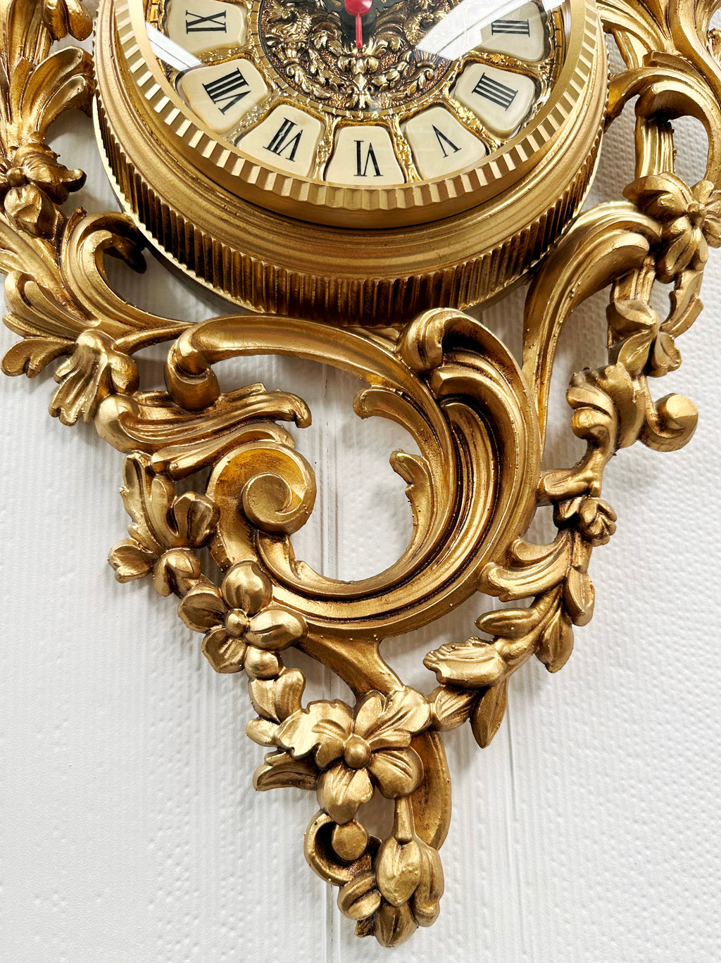 Vintage Ornate Figural Floral Gold Battery Wall Clock | Adelaide Clocks