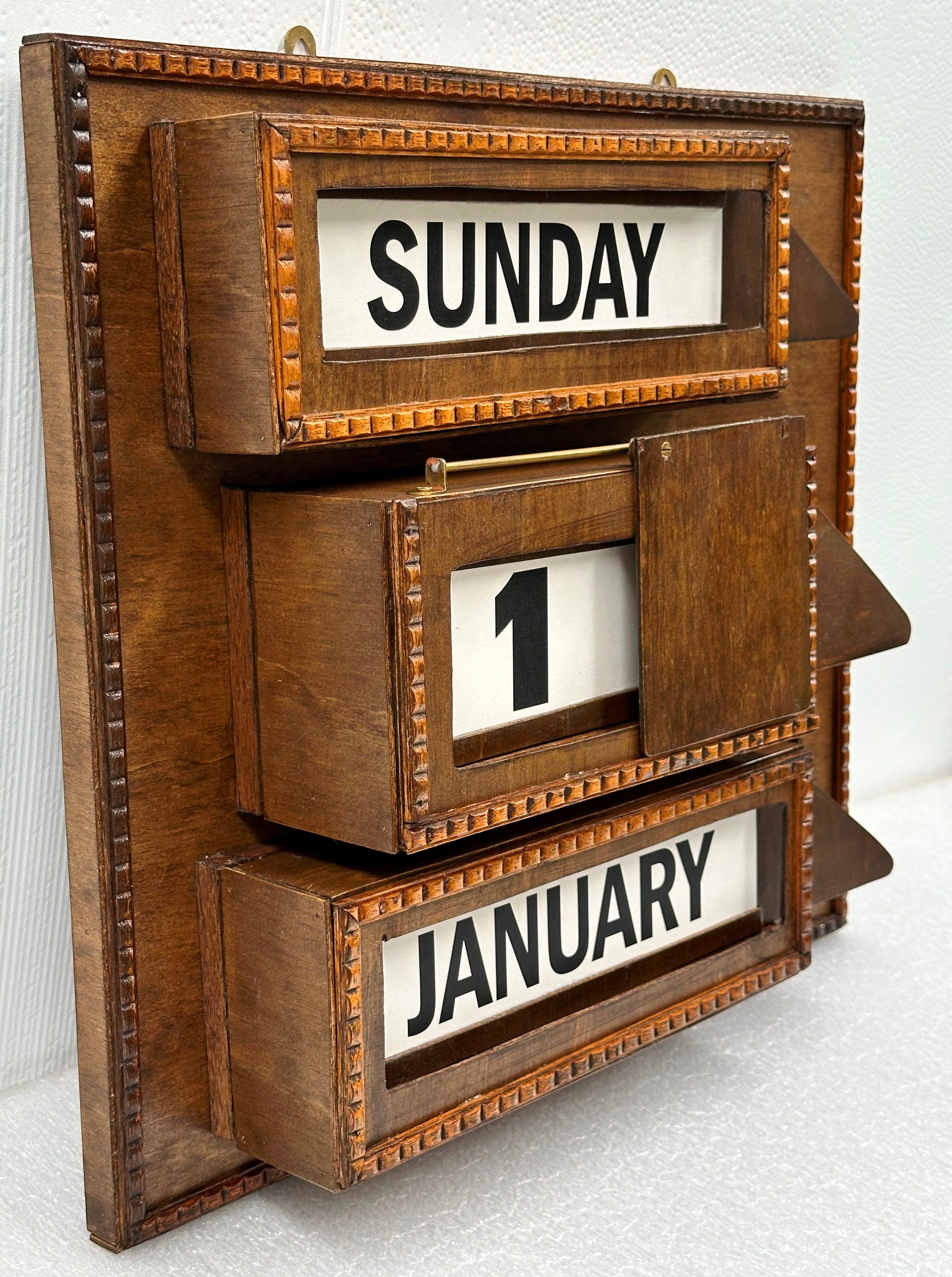 Vintage Perpetual Wooden Wall Calendar | Adelaide Clocks