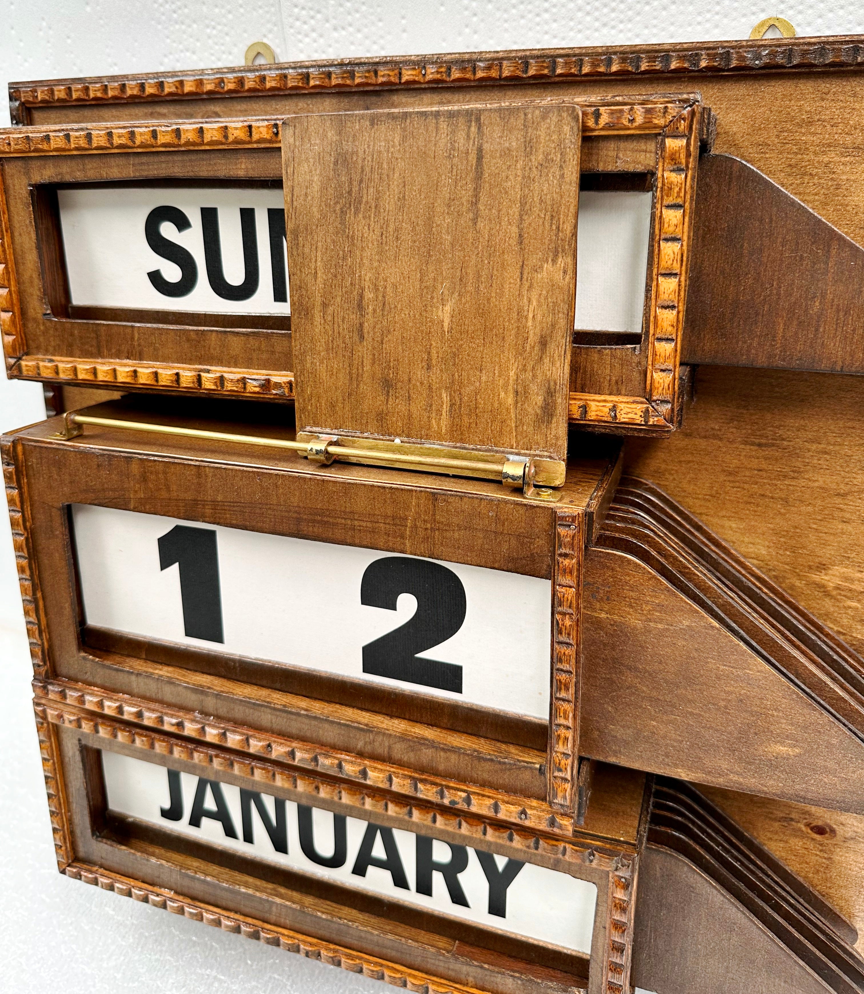 Vintage Perpetual Wooden Wall Calendar | Adelaide Clocks