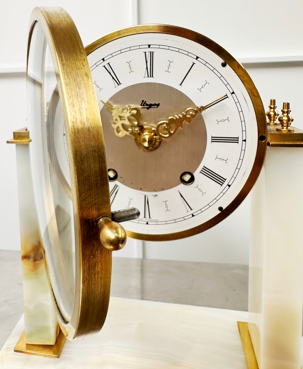 Antique Urgos German Marble Battery Column Mantel Clock | Adelaide Clocks