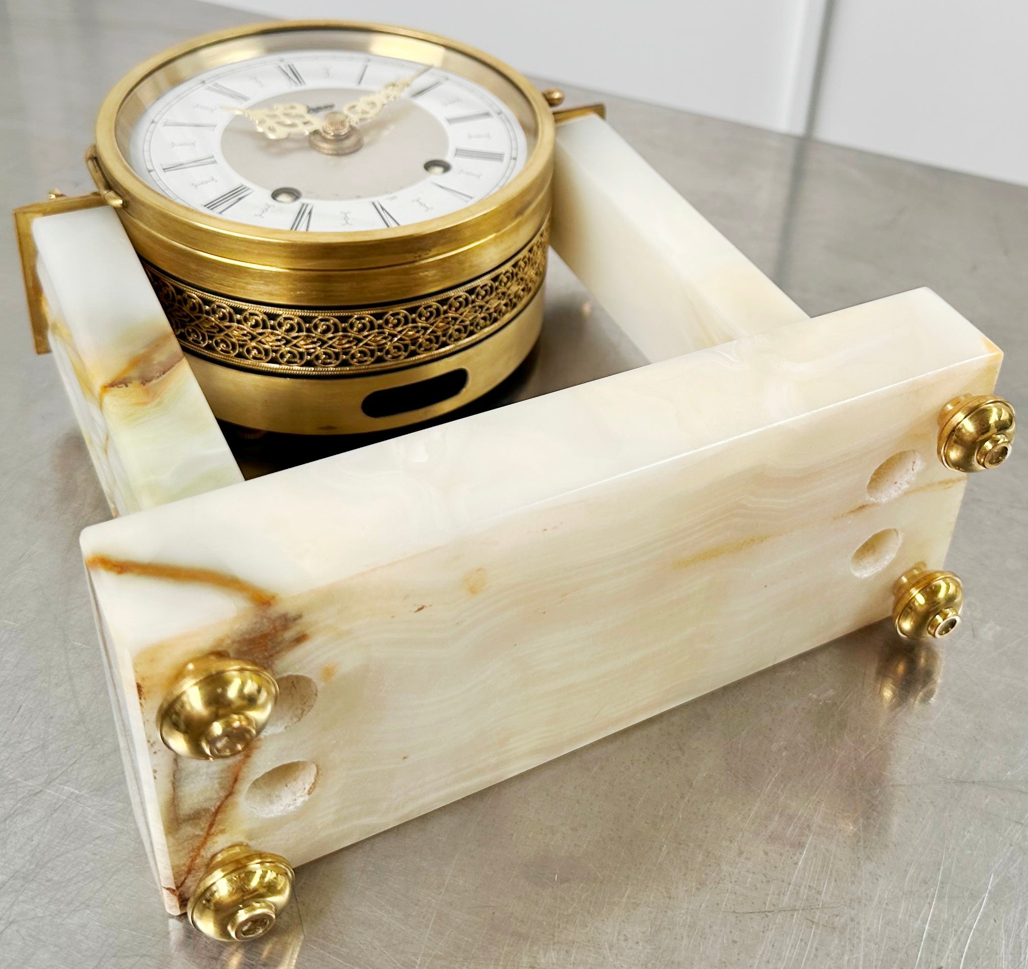 Antique Urgos German Marble Battery Column Mantel Clock | Adelaide Clocks