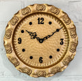 Vintage Hand Hammered Floral Gold Coloured Copper Wall Clock with Quartz Movement. 
