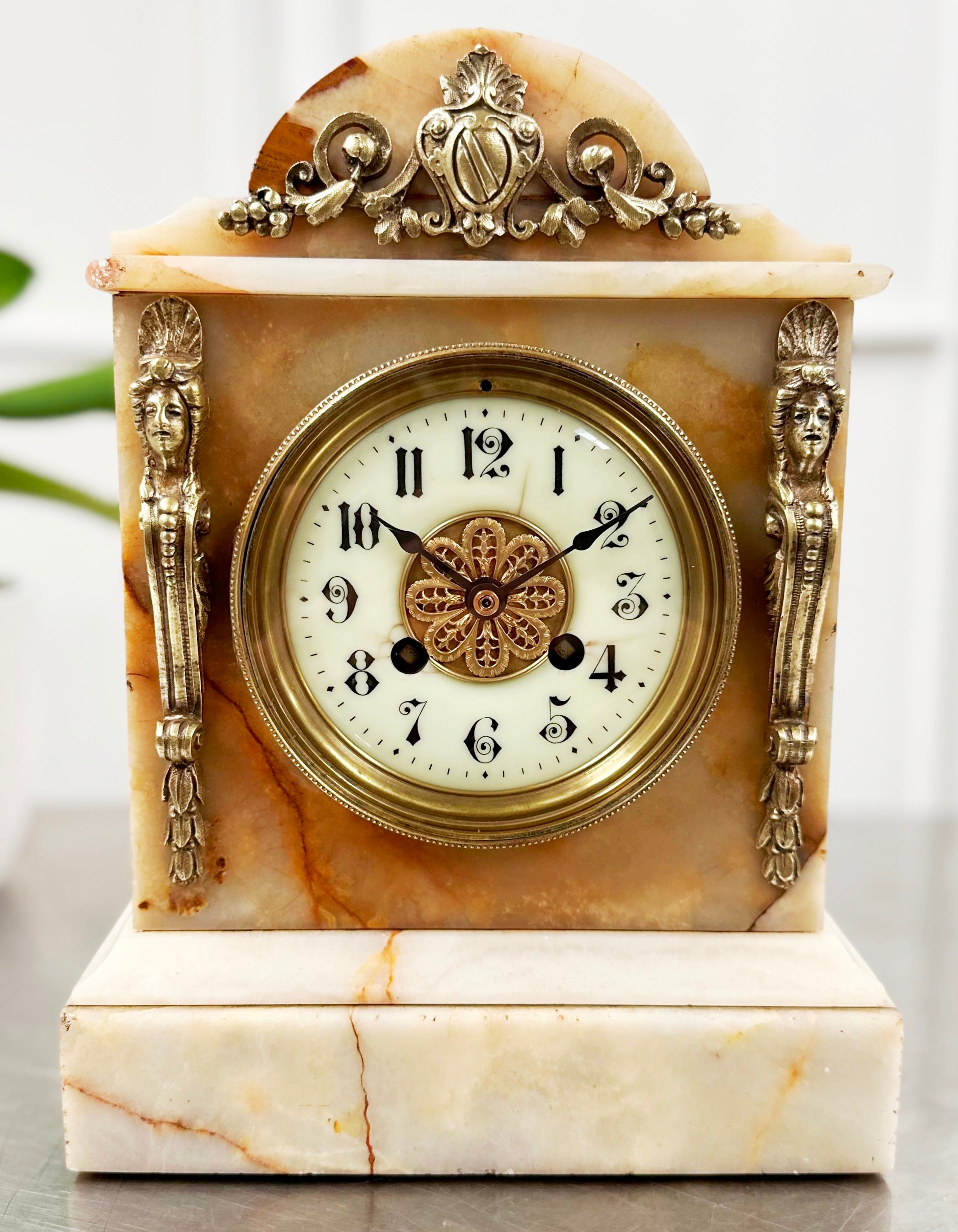 Antique French White Marble Quartz Mantel Clock | Adelaide Clocks