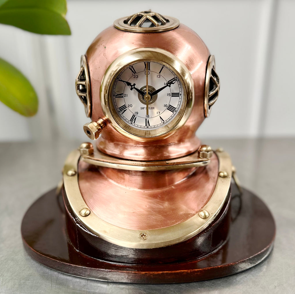 Vintage Ships Clock Scuba Divers Helmet Brass & Copper | Adelaide Clocks