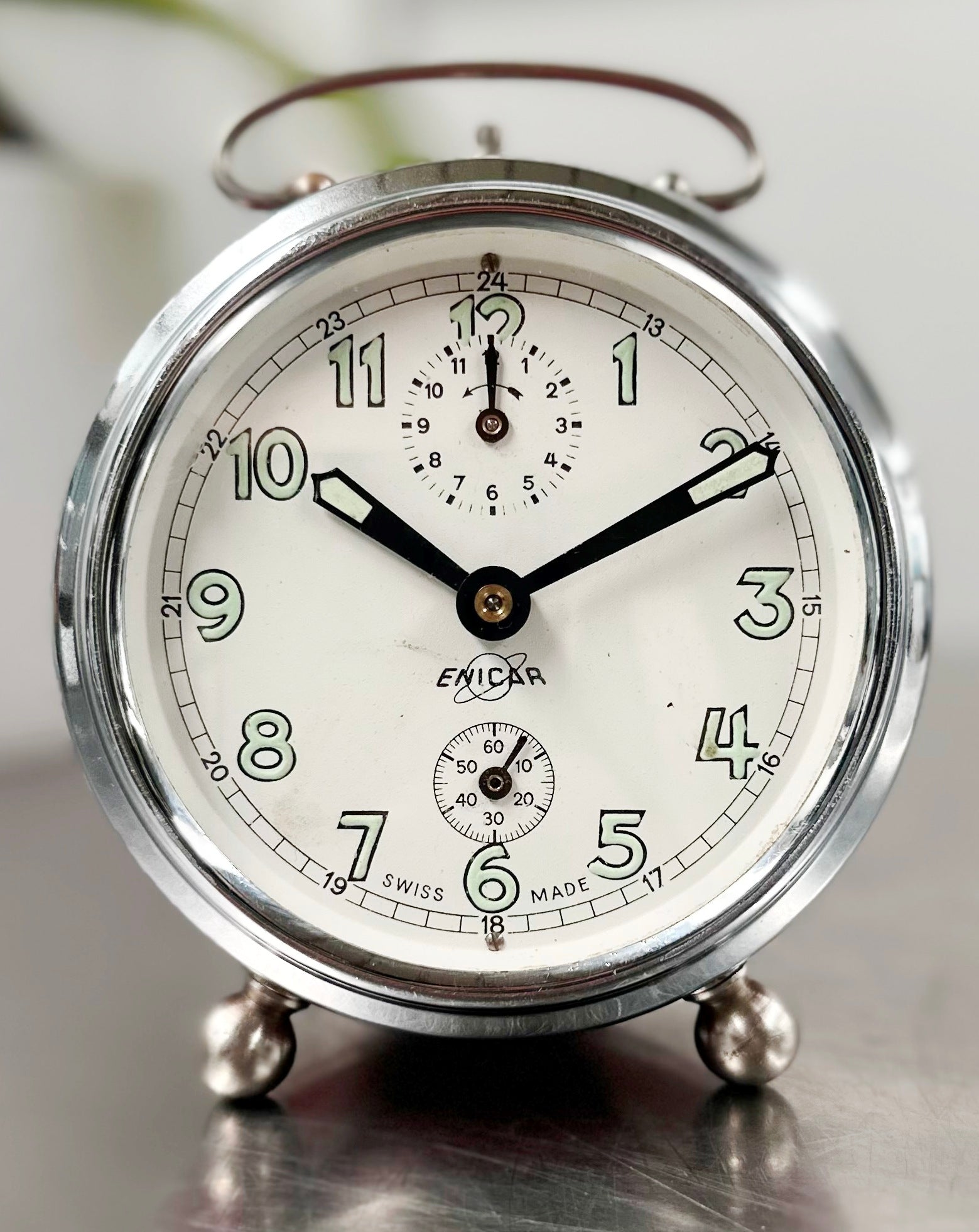 Vintage ENICAR Swiss Made Alarm Desk Clock | Adelaide Clocks