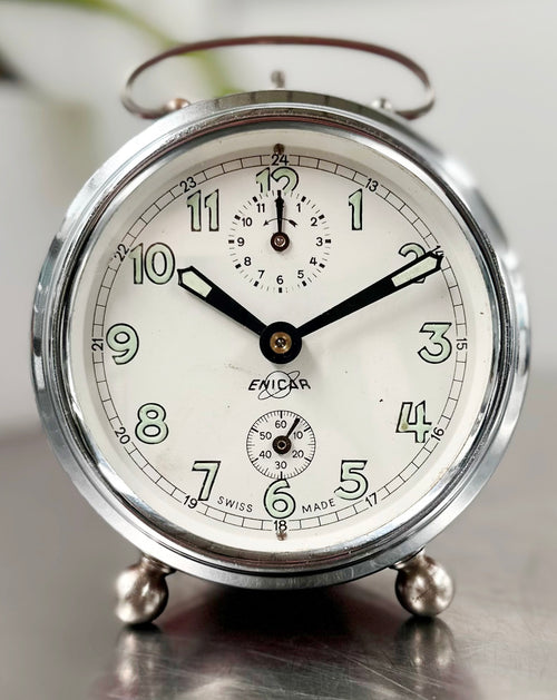 Vintage ENICAR Swiss Made Alarm Desk Clock | Adelaide Clocks