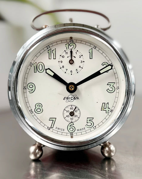 Vintage ENICAR Swiss Made Alarm Desk Clock | Adelaide Clocks