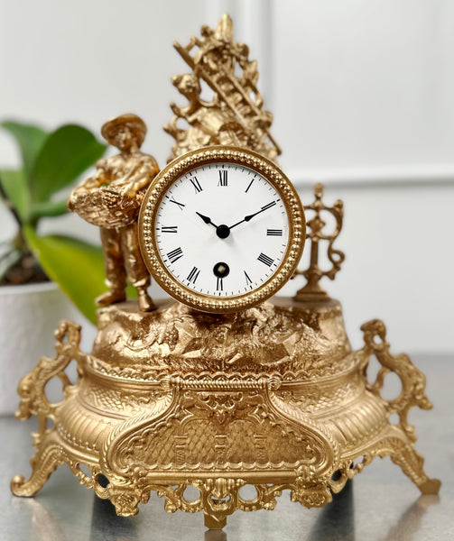 Antique French Figural Spelter Quartz Mantel Clock | Adelaide Clocks