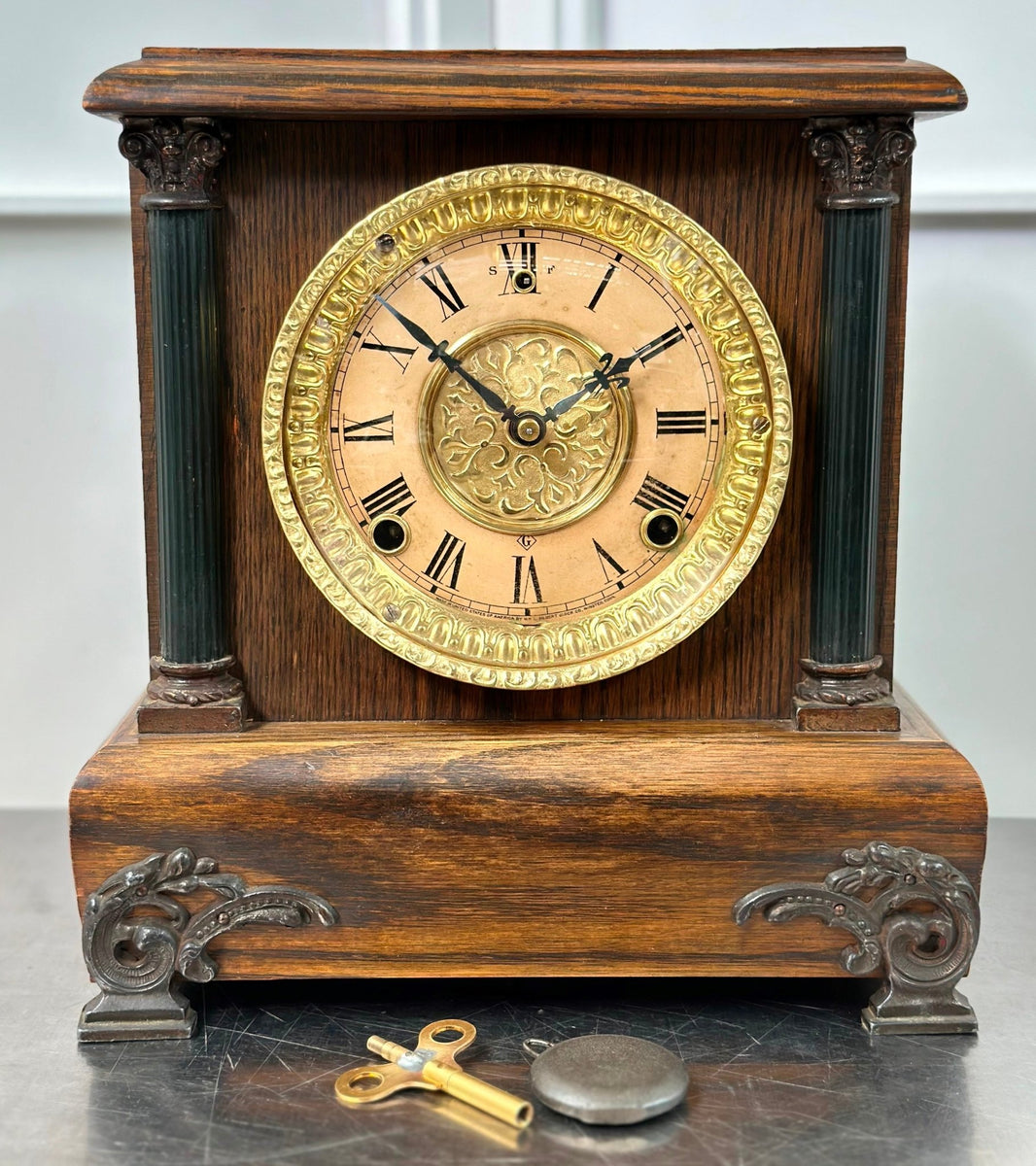 Antique GILBERT U.S.A Bell and Hammer on Coil Strike Mantel Clock ...