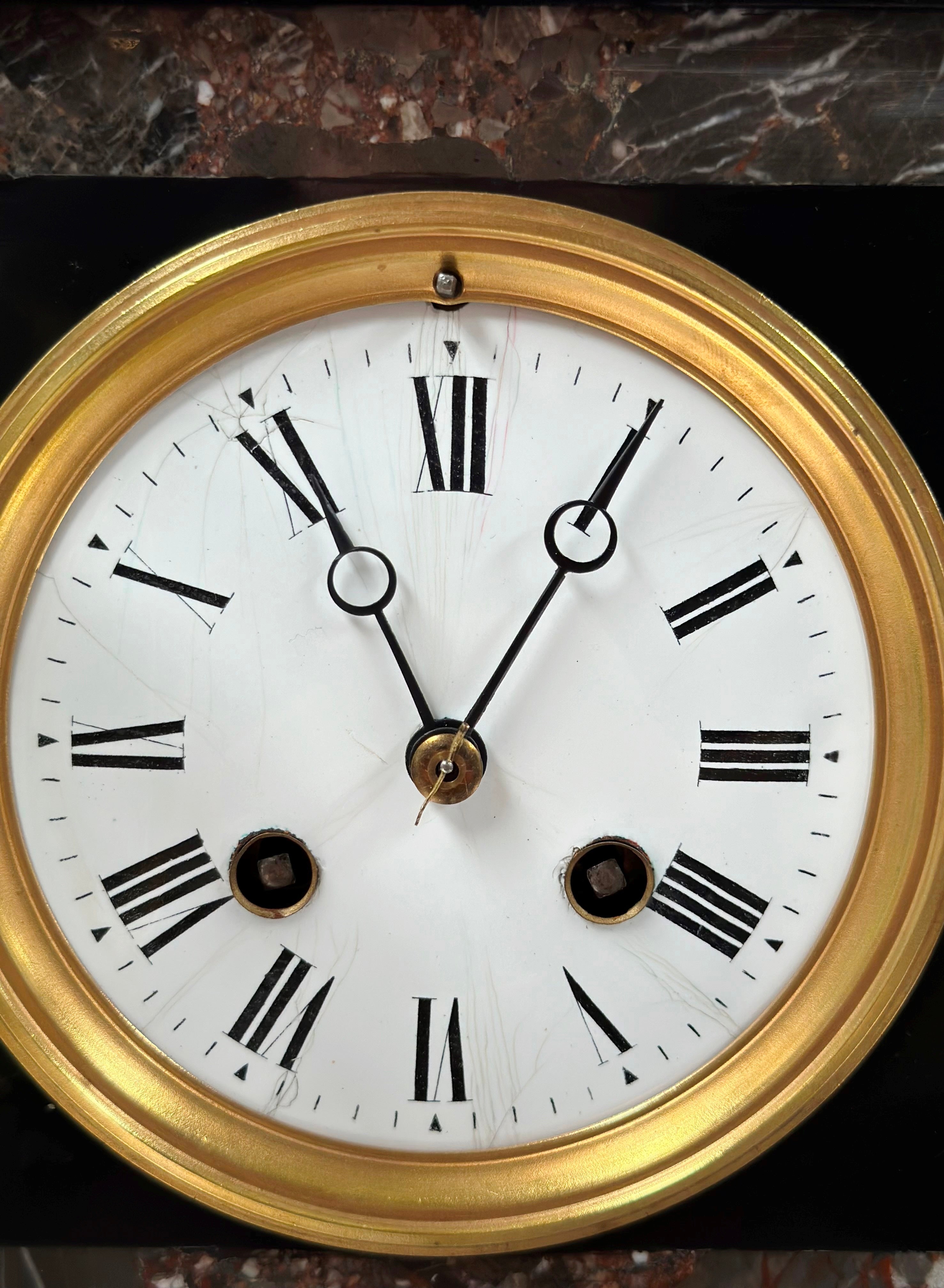 Antique French Slate with Marble Hammer Bell Chime Mantel Clock | Adelaide Clocks