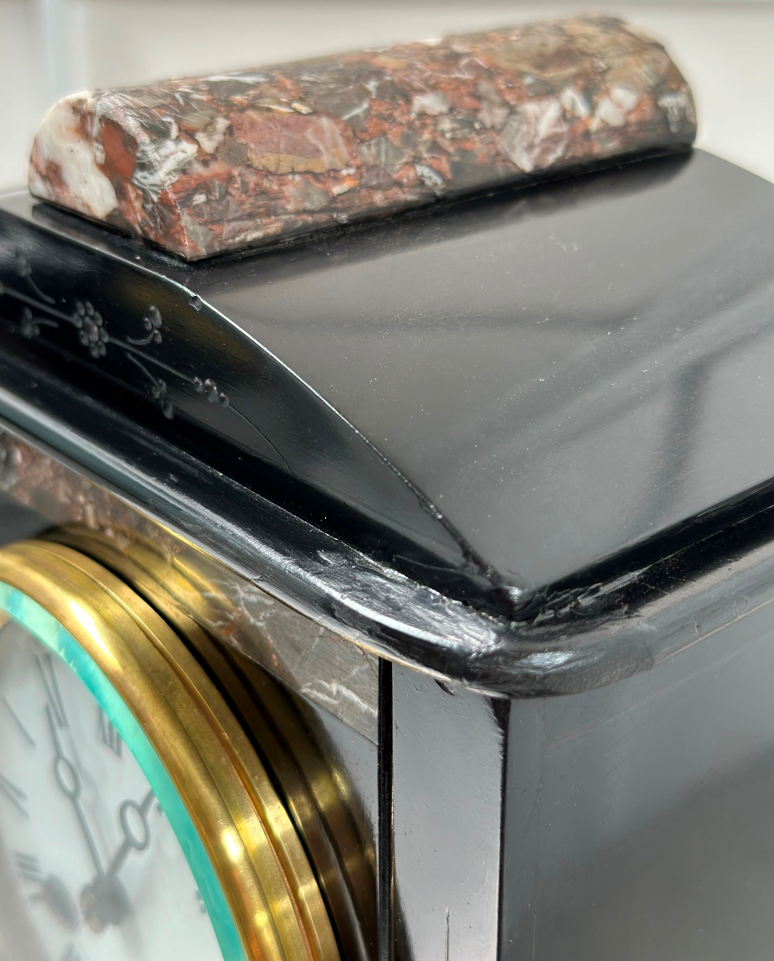 Antique French Slate with Marble Hammer Bell Chime Mantel Clock | Adelaide Clocks