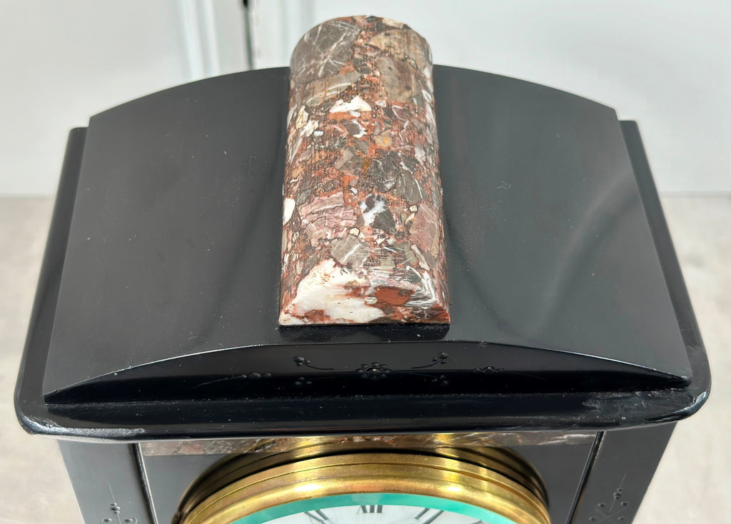 Antique French Slate with Marble Hammer Bell Chime Mantel Clock | Adelaide Clocks