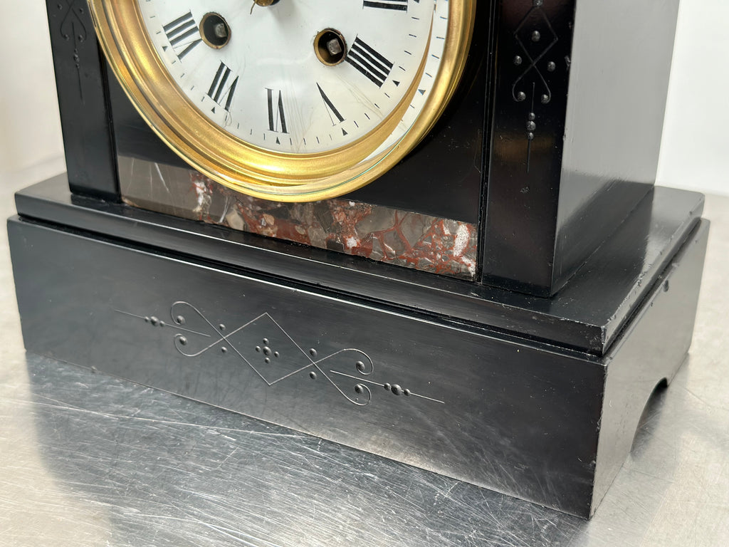 Antique French Slate with Marble Hammer Bell Chime Mantel Clock | Adelaide Clocks