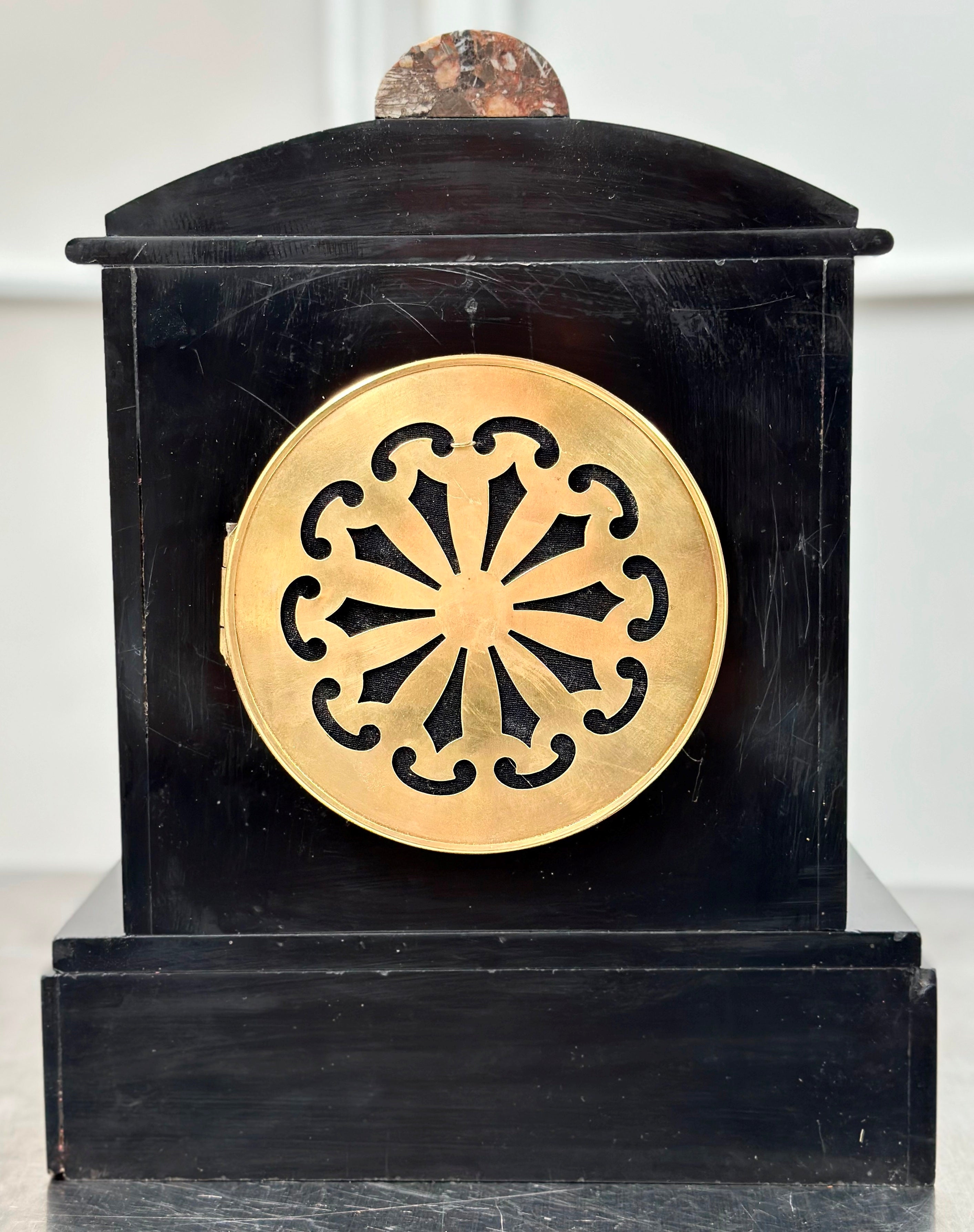 Antique French Slate with Marble Hammer Bell Chime Mantel Clock | Adelaide Clocks