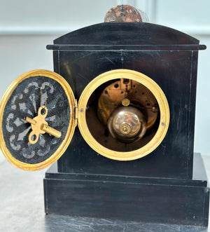 Antique French Slate with Marble Hammer Bell Chime Mantel Clock | Adelaide Clocks
