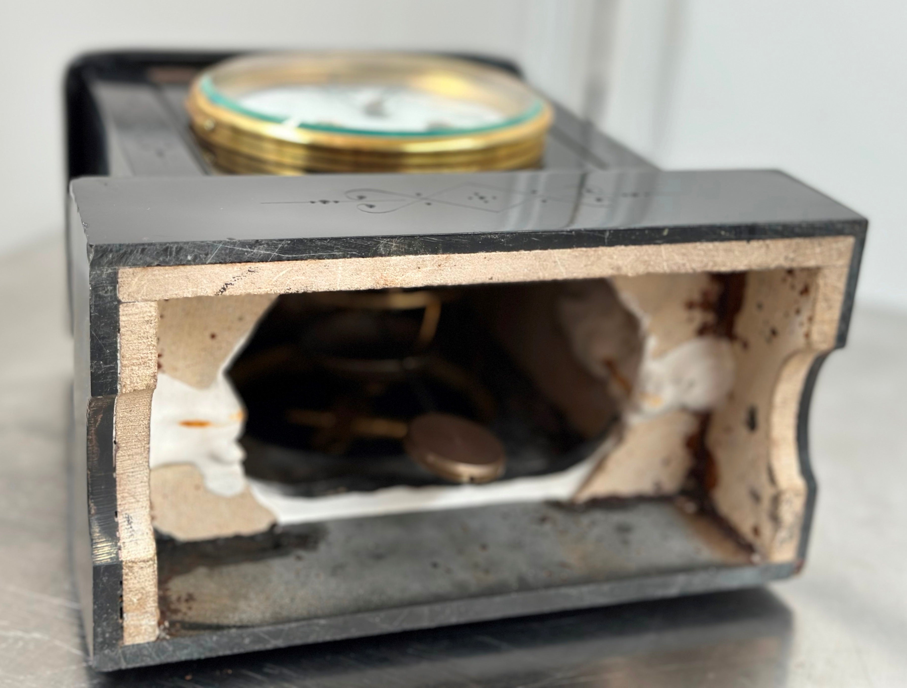 Antique French Slate with Marble Hammer Bell Chime Mantel Clock | Adelaide Clocks