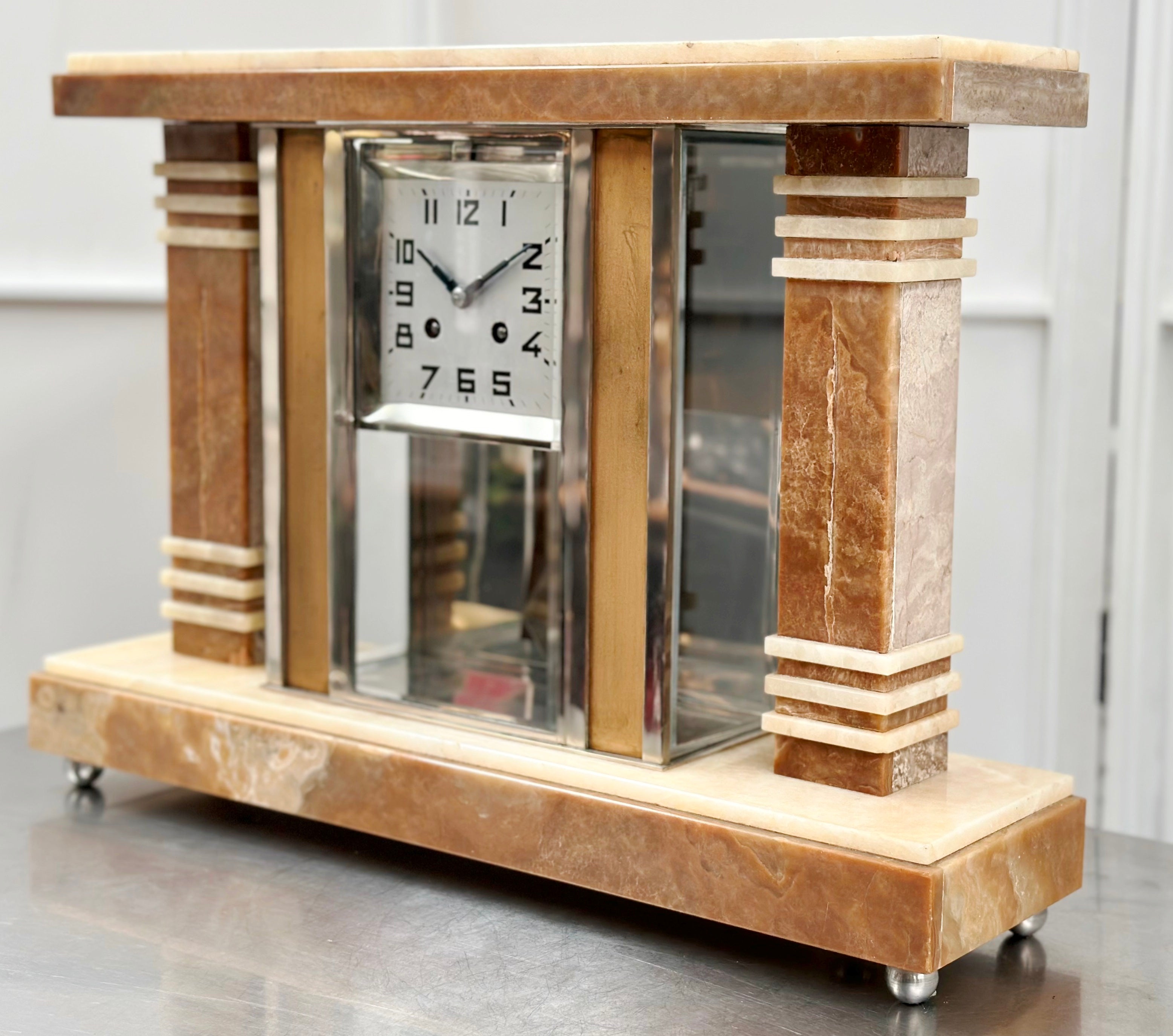 Vintage Art Deco Alabaster Bell Chime French Mantel Clock | Adelaide Clocks