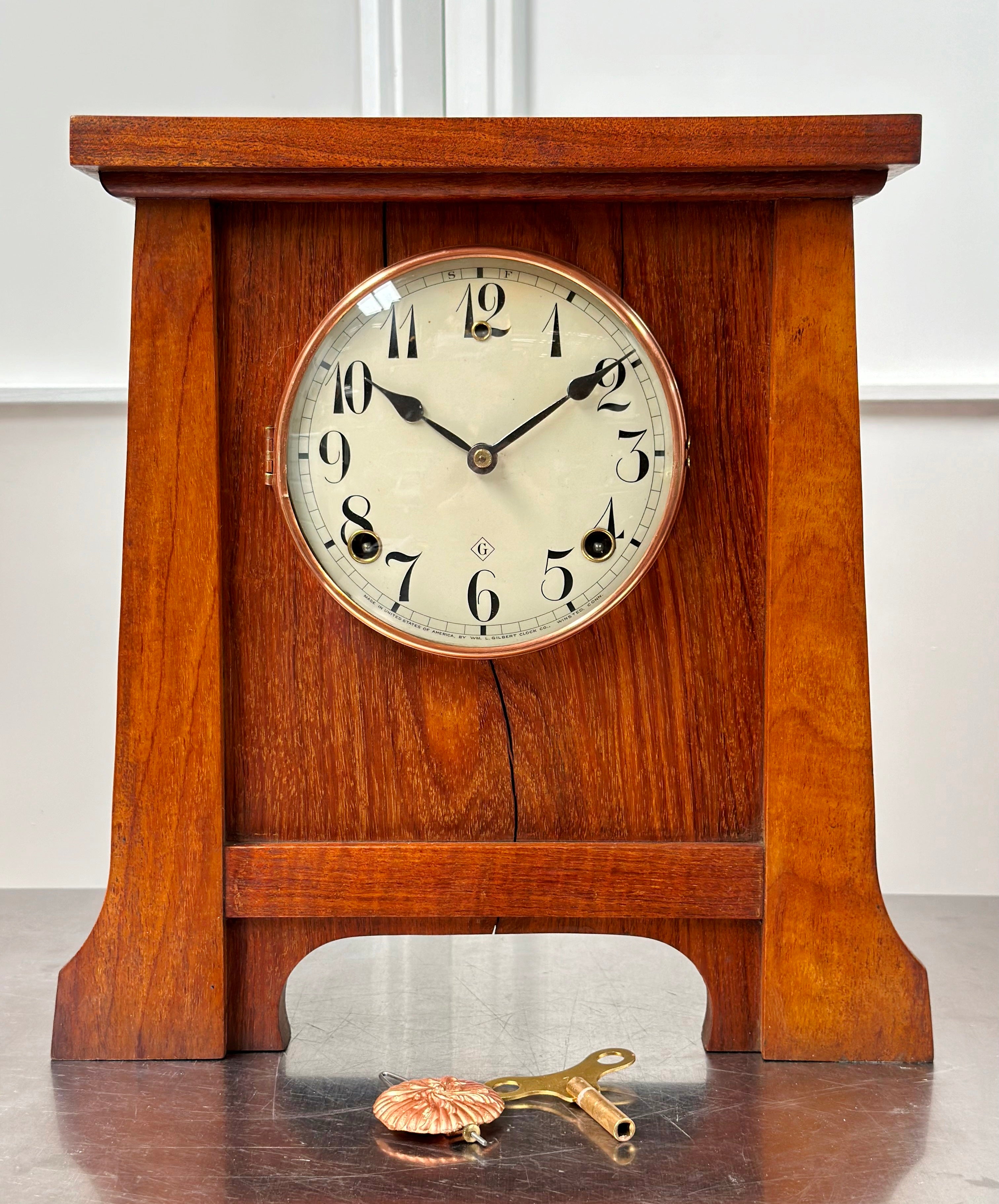  Antique GILBERT U.S.A Bell Chime and Hammer on Coil Strike Mantel Clock | Adelaide Clocks