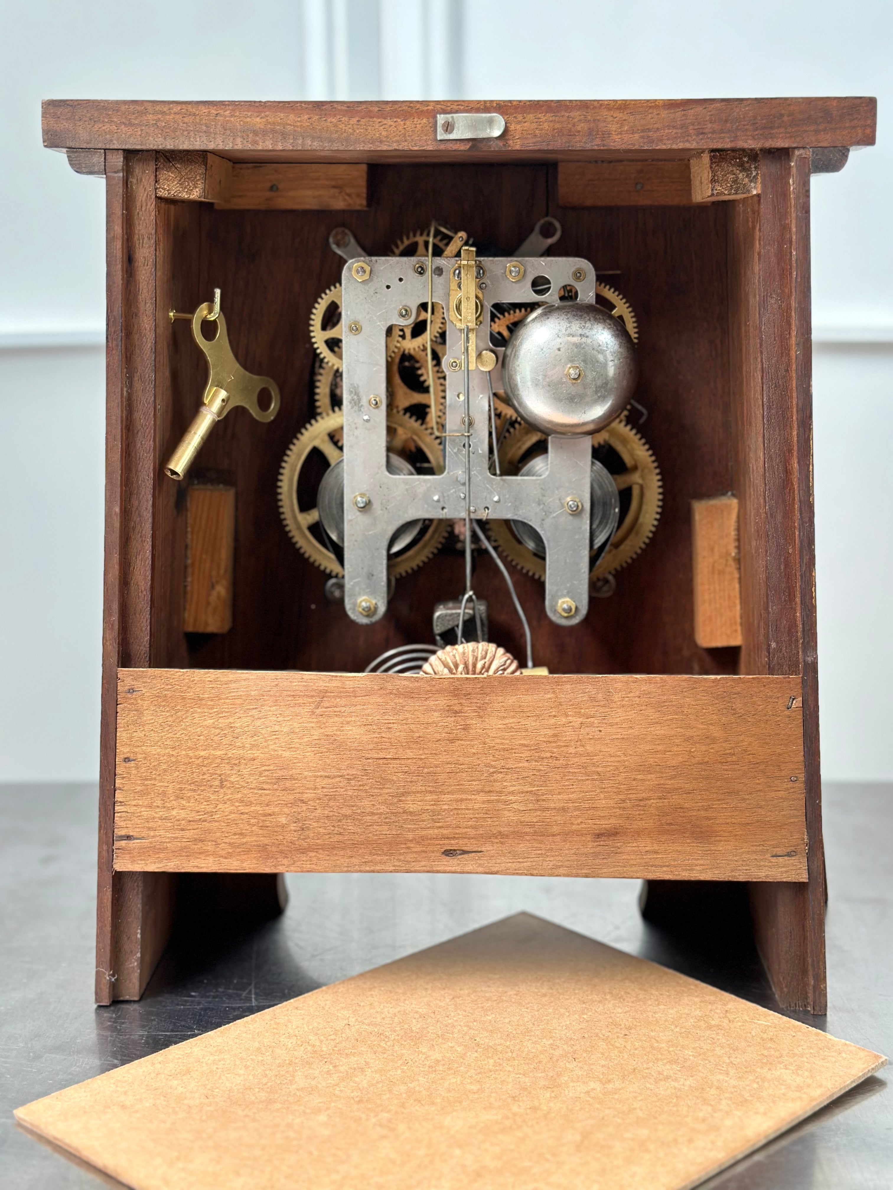 Antique GILBERT U.S.A Bell Chime and Hammer on Coil Strike Mantel Clock ...