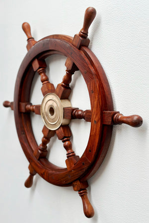 Vintage Wooden Ships Steering Wheel Wall Hanging | Adelaide Clocks