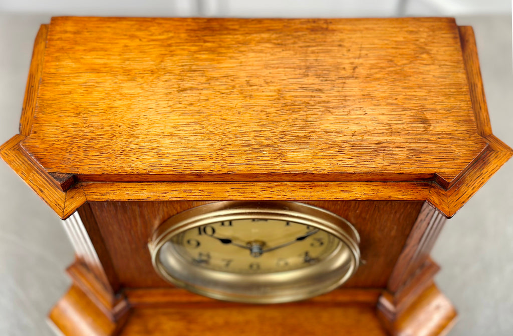 Antique Oak Wood Grain Battery Mantel Clock | Adelaide Clocks