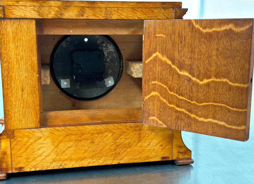 Antique Oak Wood Grain Battery Mantel Clock | Adelaide Clocks