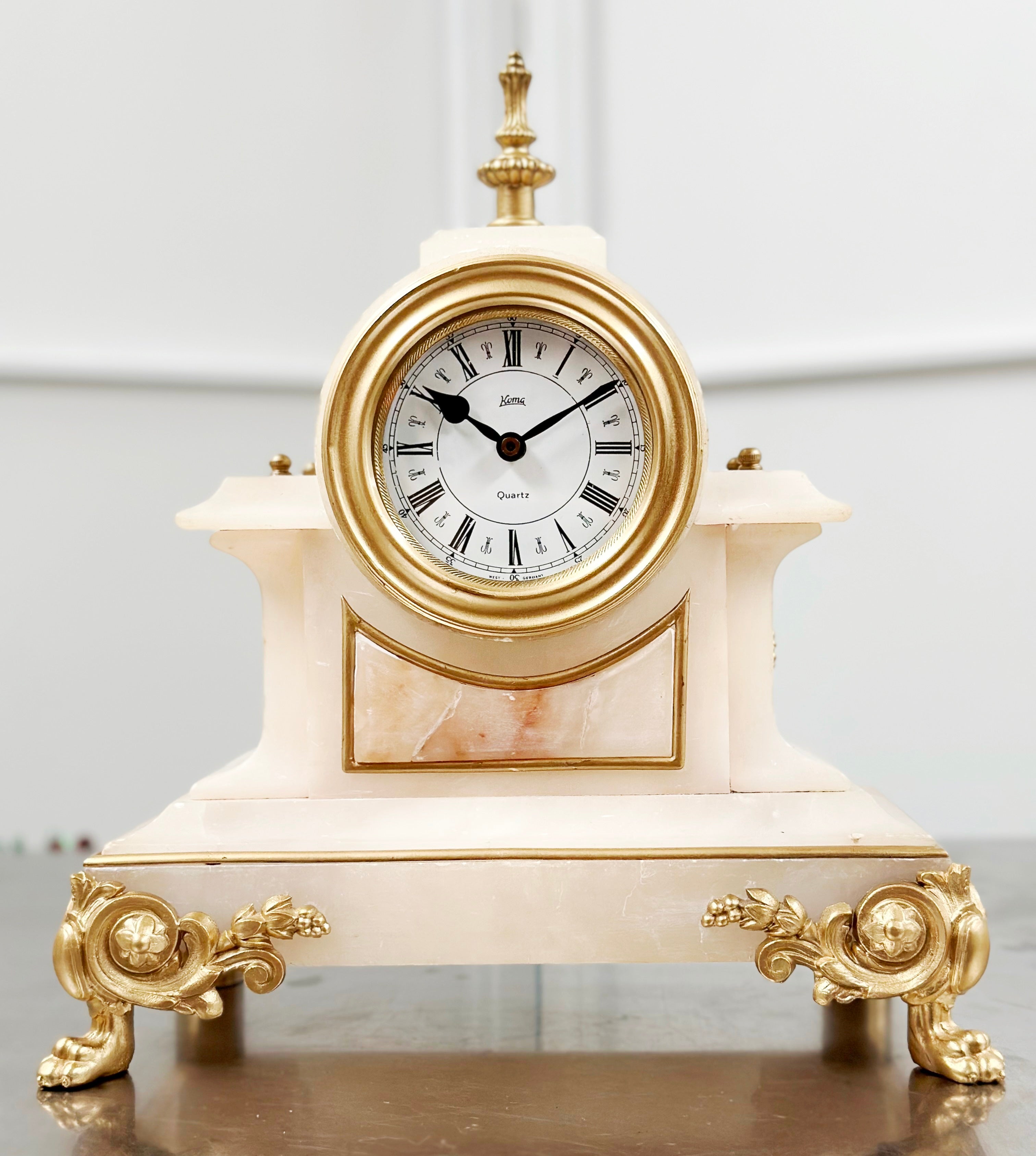 Antique French White Alabaster Battery Mantel Clock | Adelaide Clocks
