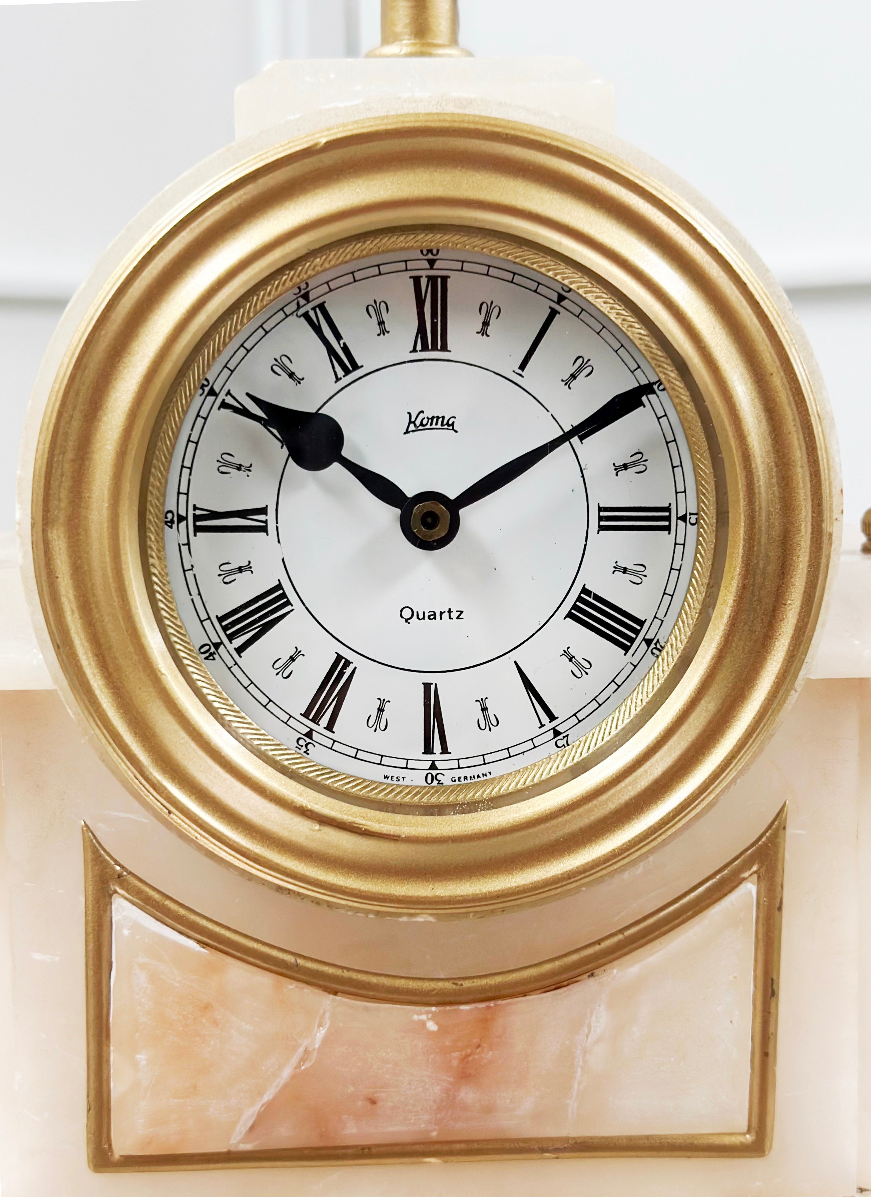Antique French White Alabaster Battery Mantel Clock | Adelaide Clocks