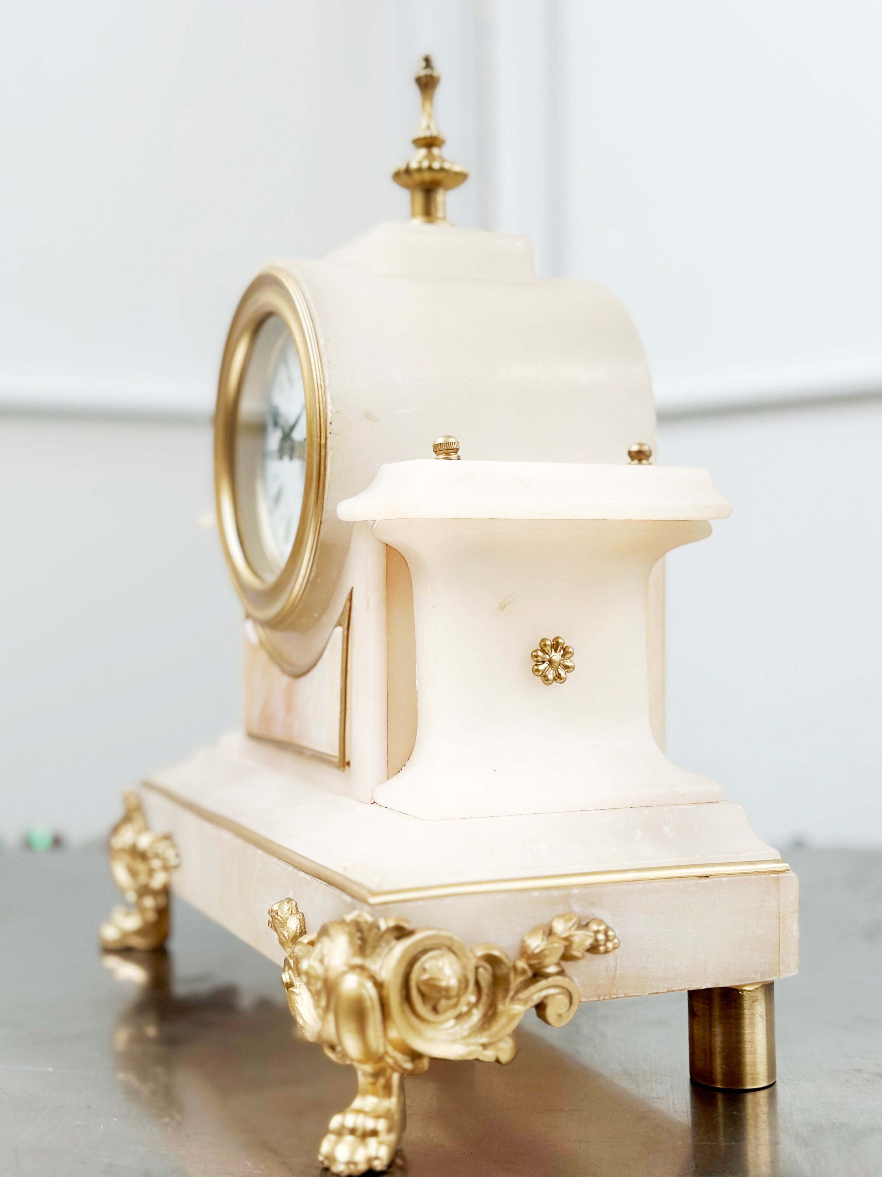 Antique French White Alabaster Battery Mantel Clock | Adelaide Clocks