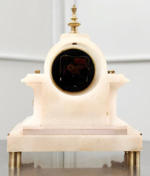 Antique French White Alabaster Battery Mantel Clock | Adelaide Clocks