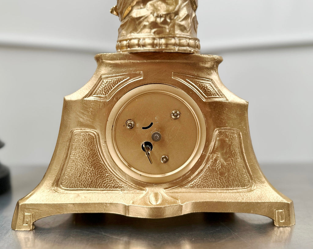 Vintage French Le Jour & Le Nuit Spelter Mantel Clock Set | Adelaide Clocks