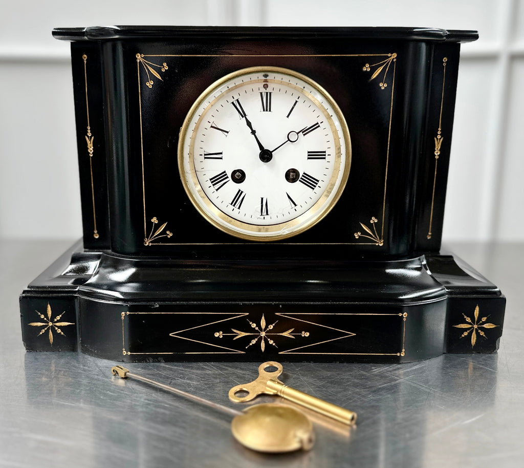 Antique French Slate Hammer on Bell Strike Pendulum Mantel Clock | Adelaide Clocks