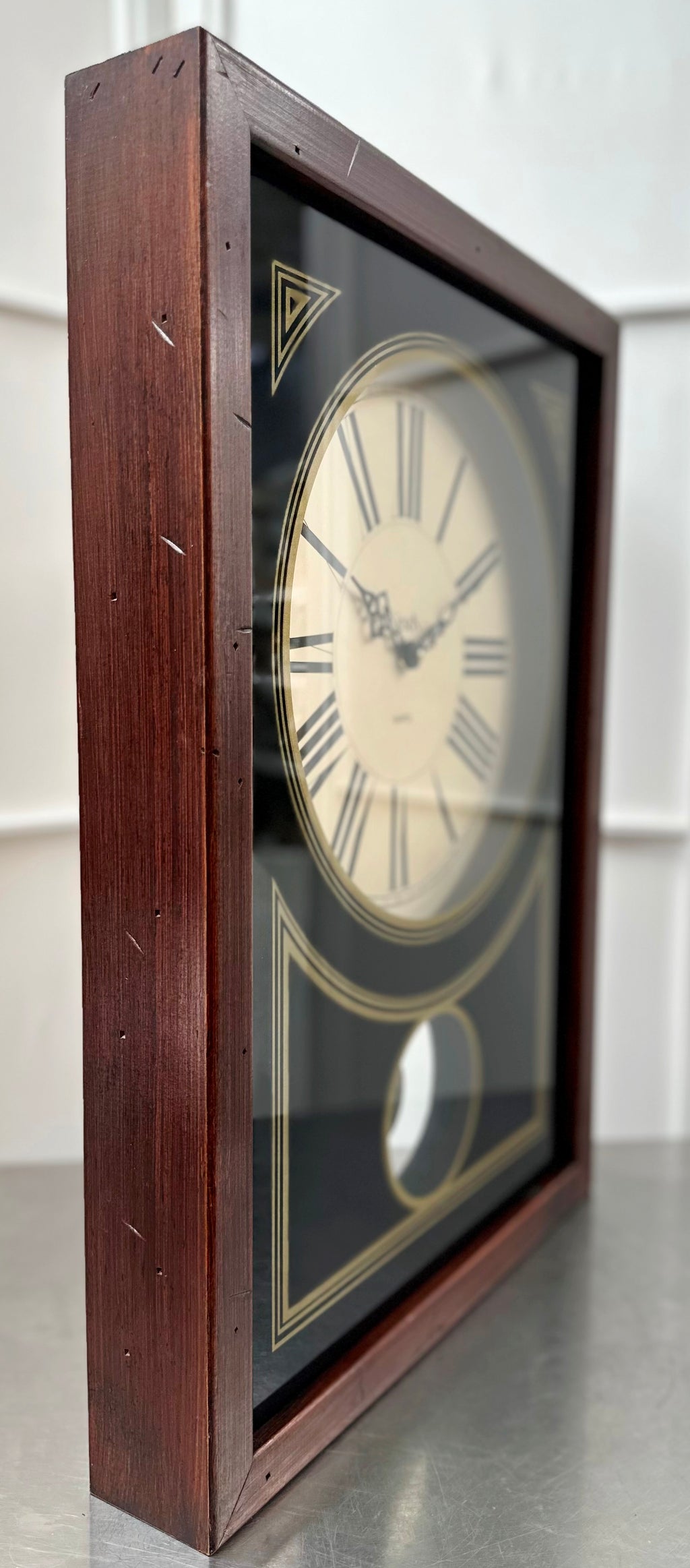 Vintage Wood & Glass Pendulum Battery Wall Clock | Adelaide Clocks