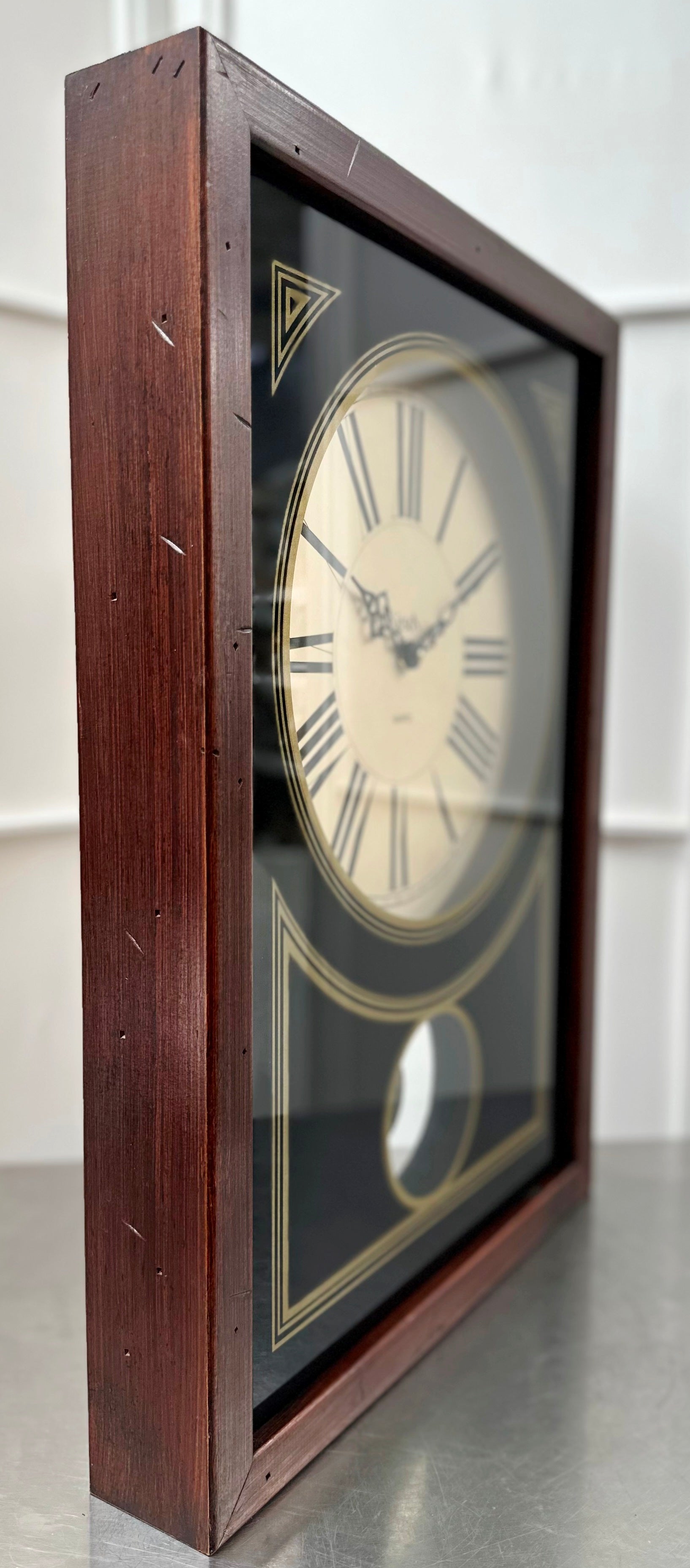 Vintage Wood & Glass Pendulum Battery Wall Clock | Adelaide Clocks