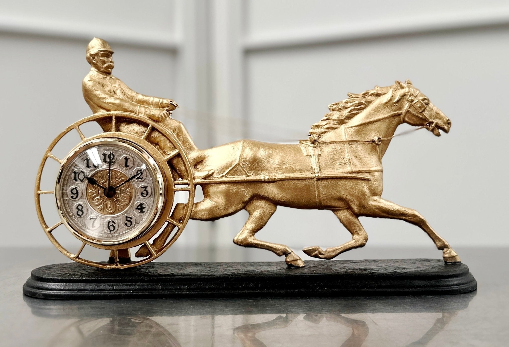 Antique Cast Iron Jockey & Racing Horse Converted to Quartz Mantel Clock | Adelaide Clocks
